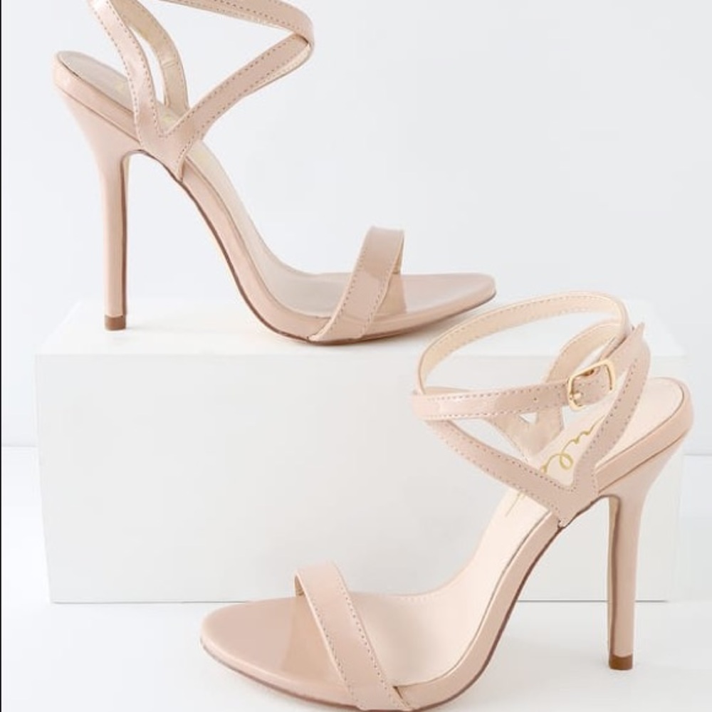 Lulus Kingston Nude Patent Ankle Strap Heels